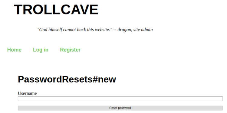 Trollcave password reset